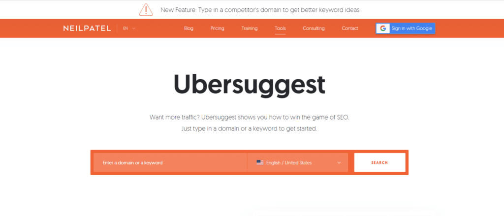 Ubersuggest keyword search