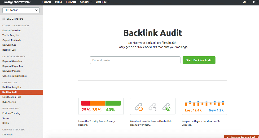 Semrush tool - backlink audit
