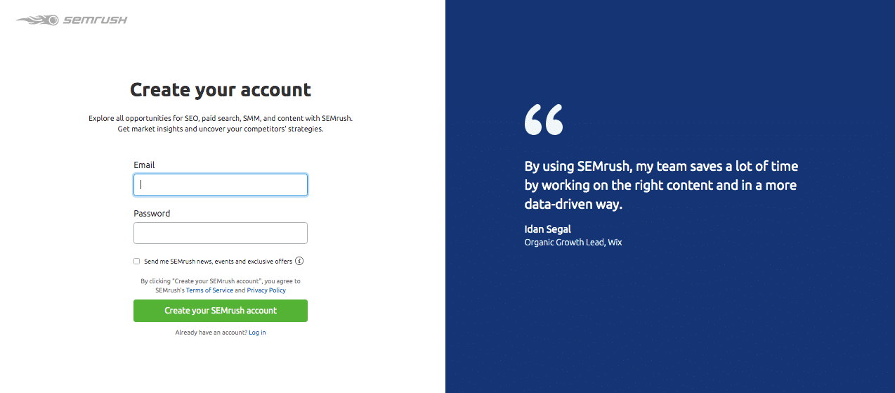 create semrush trial account