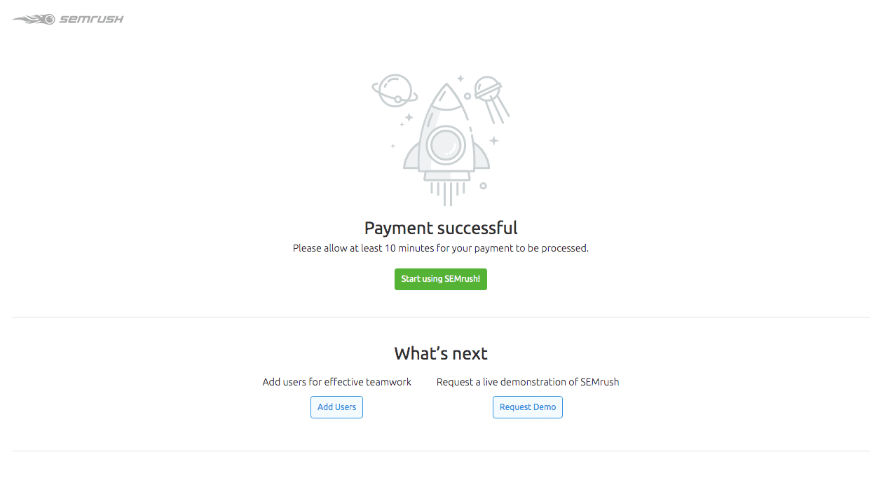 Payment successful for SEMrush free trial