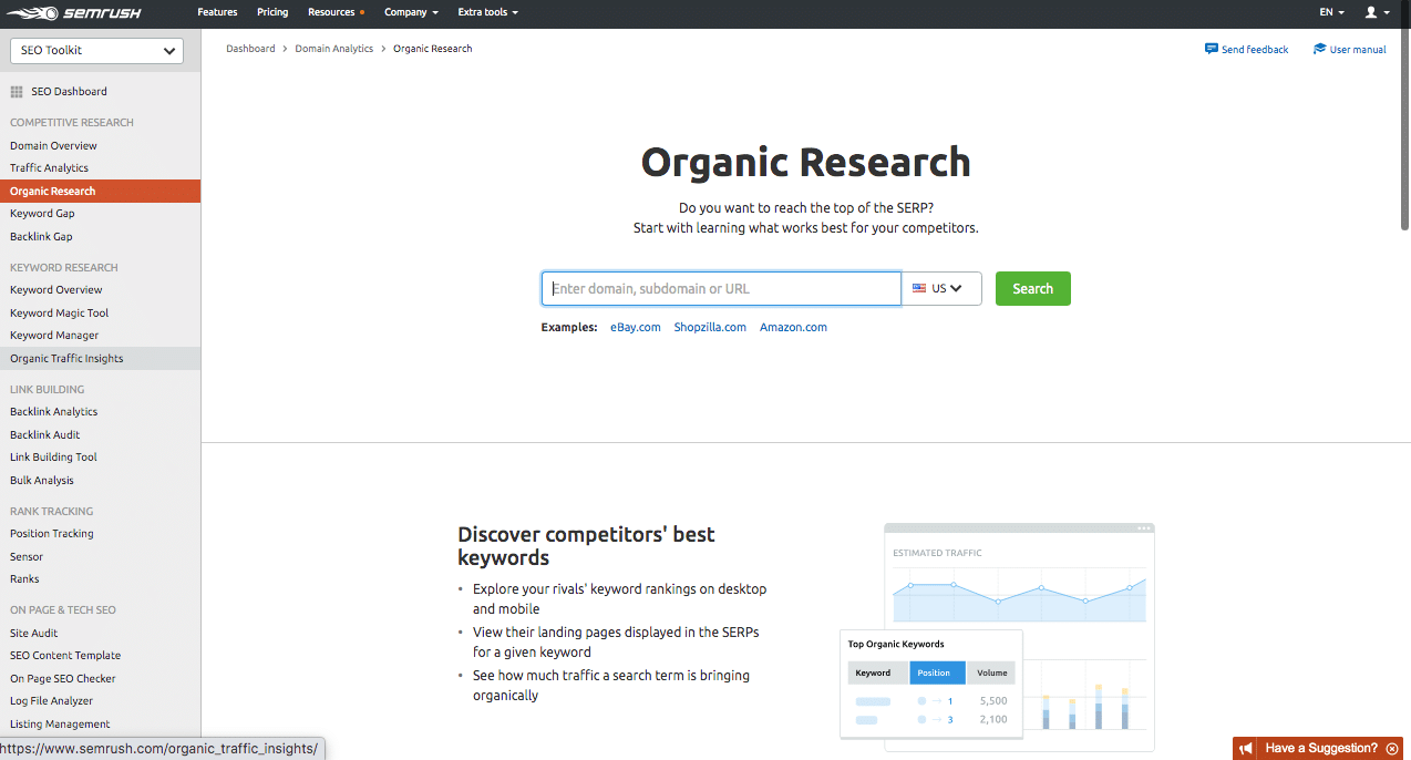 semrush organic research