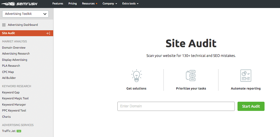 Semrush tool - site audit 